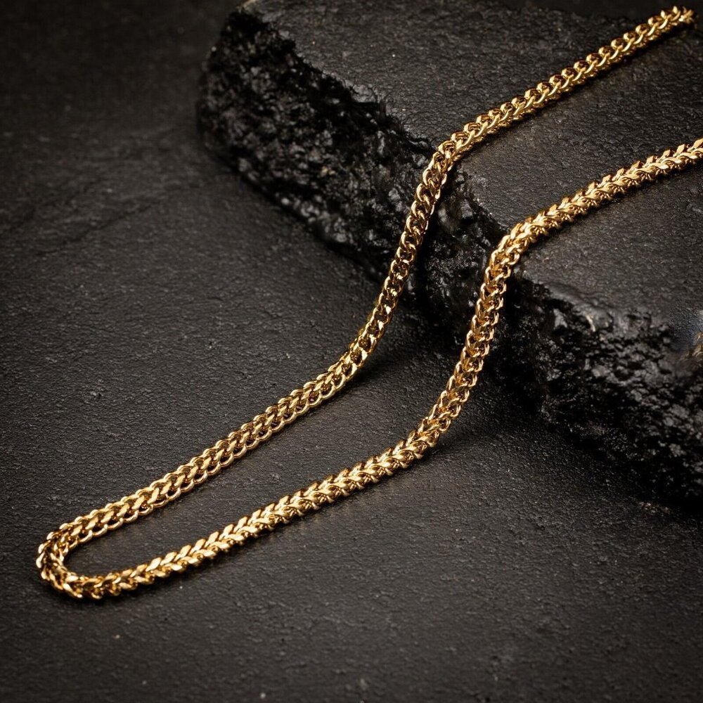 Yellow Gold Plated Solid Heavy 316 Stainless Steel 4MM Franco Chain Necklace
